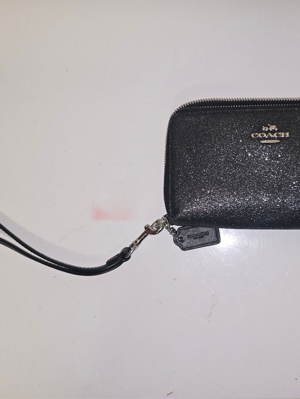 Coach Black Glitter Zip Wristlet Wallet with Gold Logo - Picture 4 of 9